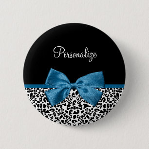 Badge Rond 5 Cm Girly Name Leopard Print Pretty Cobalt Blue Ribbon