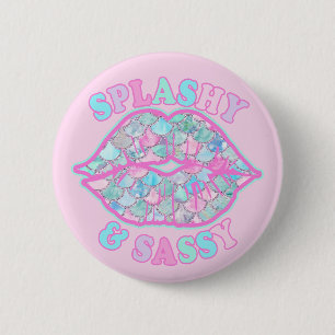 Badge Rond 5 Cm Girly Splashy & Sassy Rose Turquoise Mermaid Kiss