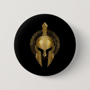 Badge Rond 5 Cm Gladiateur d'or Spartan Casque Guerrier Sparte Gre