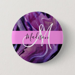 Badge Rond 5 Cm Glam Abstract Purple Shimmer Texture Pink Monogram