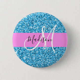 Badge Rond 5 Cm Glam Ciel Bleu Rose Paillettes Paillettes Nom Mono