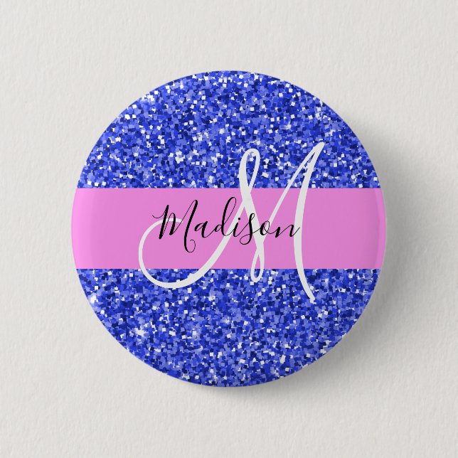Badge Rond 5 Cm Glam Dark Blue Parties scintillant rose étincelles (Devant)