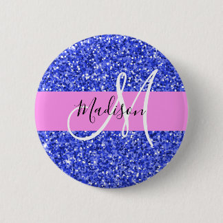 Badge Rond 5 Cm Glam Dark Blue Parties scintillant rose étincelles