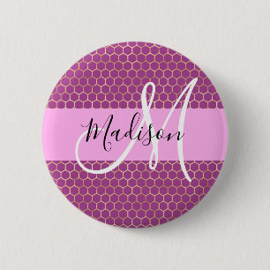 Badge Rond 5 Cm Glam Fuchsia Metallic rose Honeycomb Nom