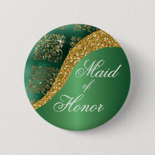 Badge Rond 5 Cm Glam Gold Parties scintillant Vert Métallic Maid o