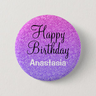 Badge Rond 5 Cm Glam Happy Birthday Ombre Purple Parties scintilla