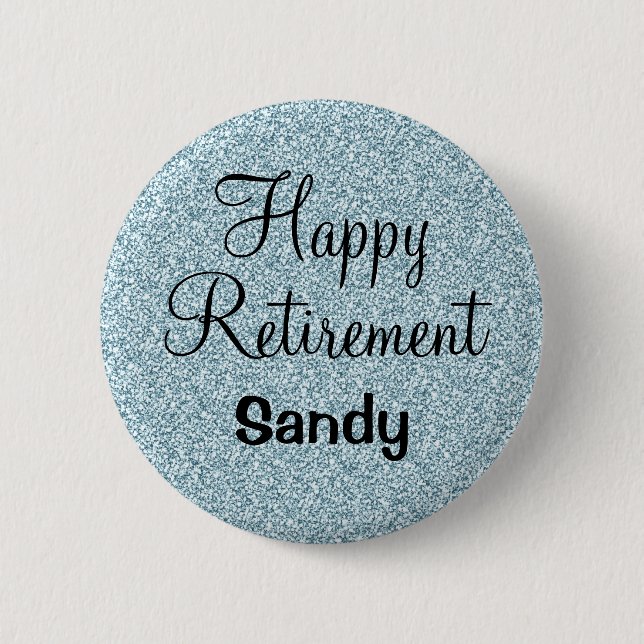 Badge Rond 5 Cm Glam Happy Retirement Bleu Parties scintillant Arg (Devant)