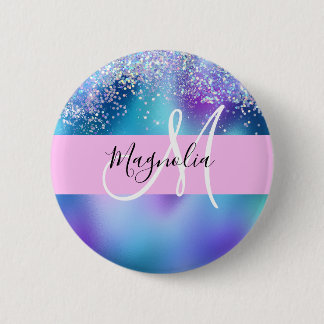 Badge Rond 5 Cm Glam Holographique Sirène Paillettes Étincelle Mon