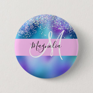 Badge Rond 5 Cm Glam Holographique Sirène Parties scintillant étin