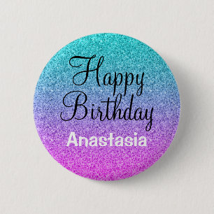 Badge Rond 5 Cm Glam Joyeux Anniversaire Ombre rose bleu violet Pa
