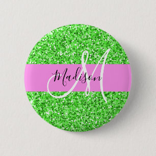 Badge Rond 5 Cm Glam Pink and Green Parties scintillant Sparkings 
