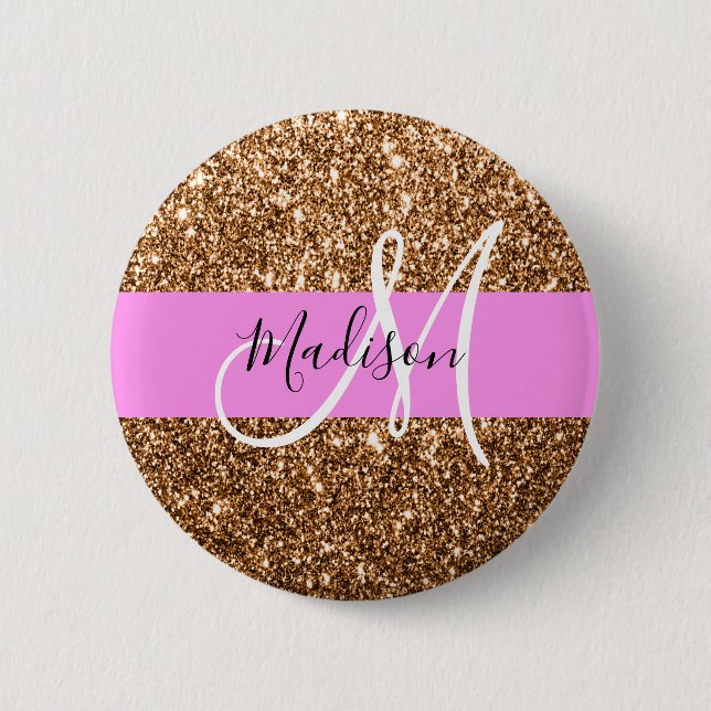 Badge Rond 5 Cm Glam Pink & Copper Parties scintillant étincelles  (Devant)