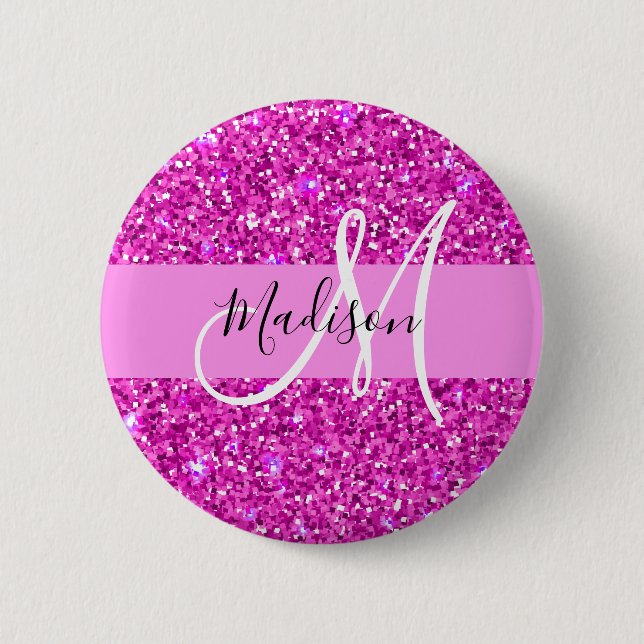 Badge Rond 5 Cm Glam Pink & Magenta Parties scintillant Étincelle  (Devant)