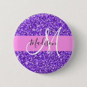 Badge Rond 5 Cm Glam Purple & Pink Parties scintillant Sparkor Nom