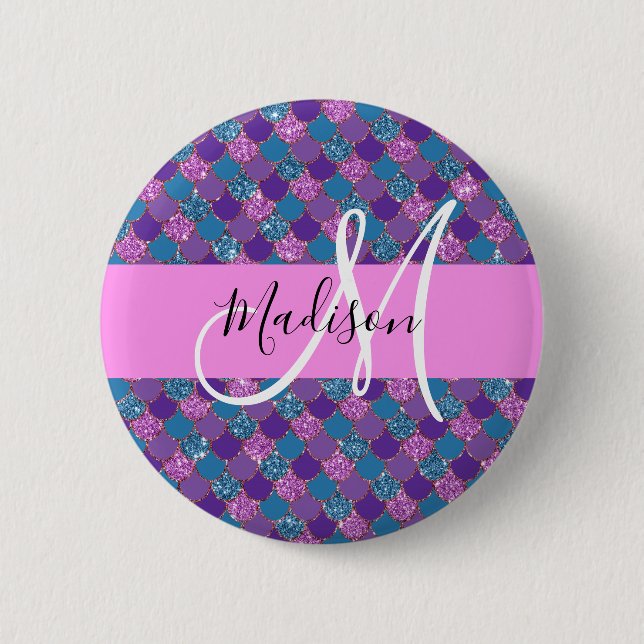 Badge Rond 5 Cm Glam Purple Sirène Parties scintillant Étincelles  (Devant)