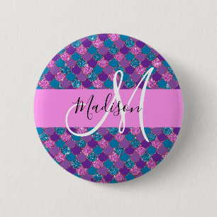 Badge Rond 5 Cm Glam Purple Sirène Parties scintillant Étincelles 