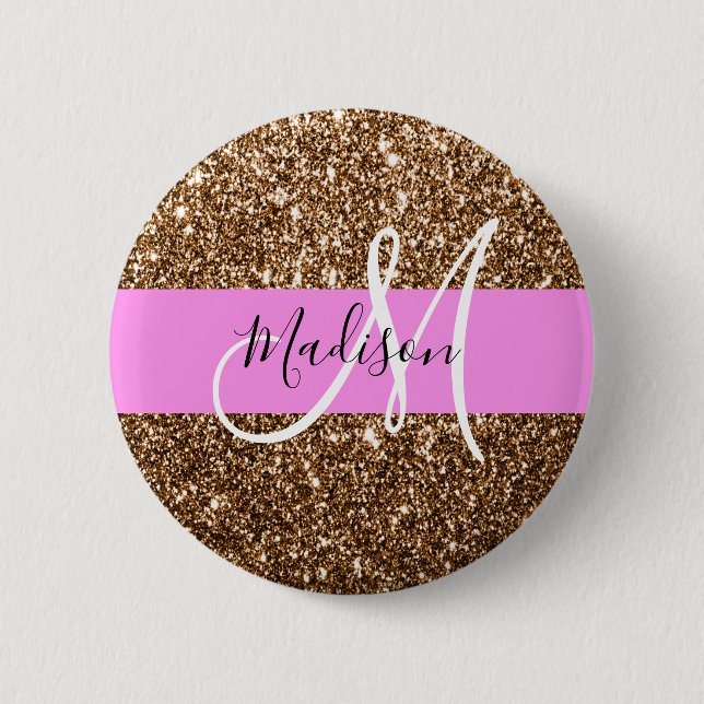 Badge Rond 5 Cm Glam rose et bronze Parties scintillant étincelles (Devant)
