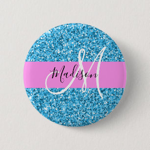Badge Rond 5 Cm Glam Sky Blue Pink Parties scintillant étincelle 