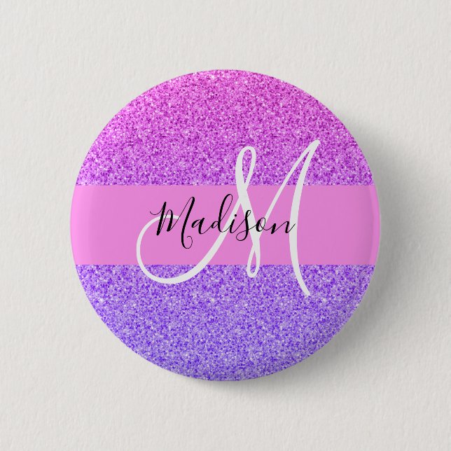 Badge Rond 5 Cm Glam violet rose Parties scintillant étincelante M (Devant)