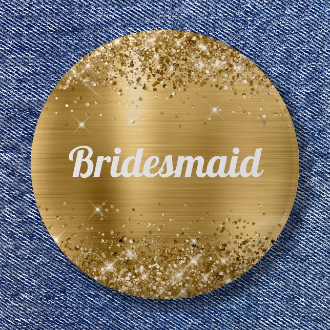 Badge Rond 5 Cm Glitter Gold Foil domestique (Glittery Gold Foil Bridesmaid Button)