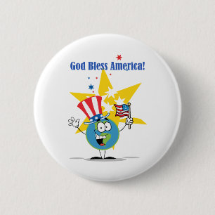 Badge Rond 5 Cm Globe avec drapeau américain