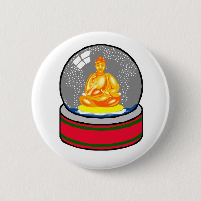 Badge Rond 5 Cm Globe de neige de Bouddha (Devant)