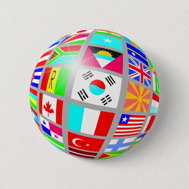 Badge Rond 5 Cm Globe des drapeaux (Devant)