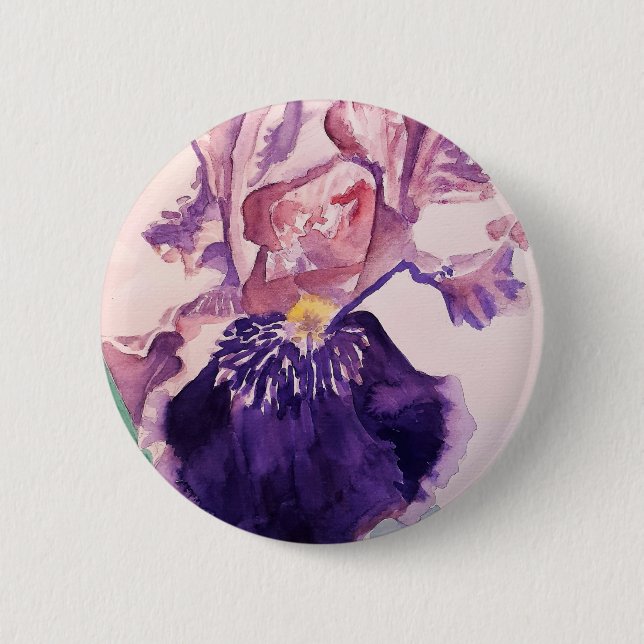 Badge Rond 5 Cm Glorioues Purple Iris Aquarelle Peinture (Devant)