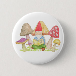 Badge Rond 5 Cm Gnome avec bouton Livre de champignons