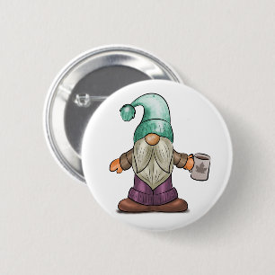 Badge Rond 5 Cm Gnome de automne mignonne avec Mug de café