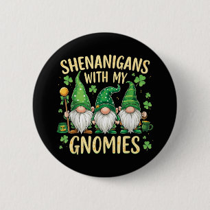 Badge Rond 5 Cm Gnome de la Fête de la Saint-Patrick Trèfle Chance