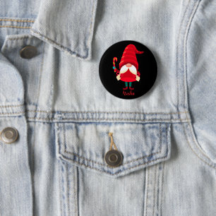 Badge Rond 5 Cm Gnome De Noël Tenant Un Sucre de canne