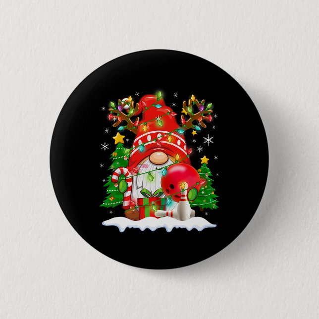 Badge Rond 5 Cm Gnome de renne drôle et éclairage de Noël Ll Bowli (Devant)