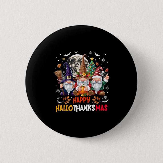 Badge Rond 5 Cm Gnome Hallothanksmas Halloween Thanksgiving Christ (Devant)