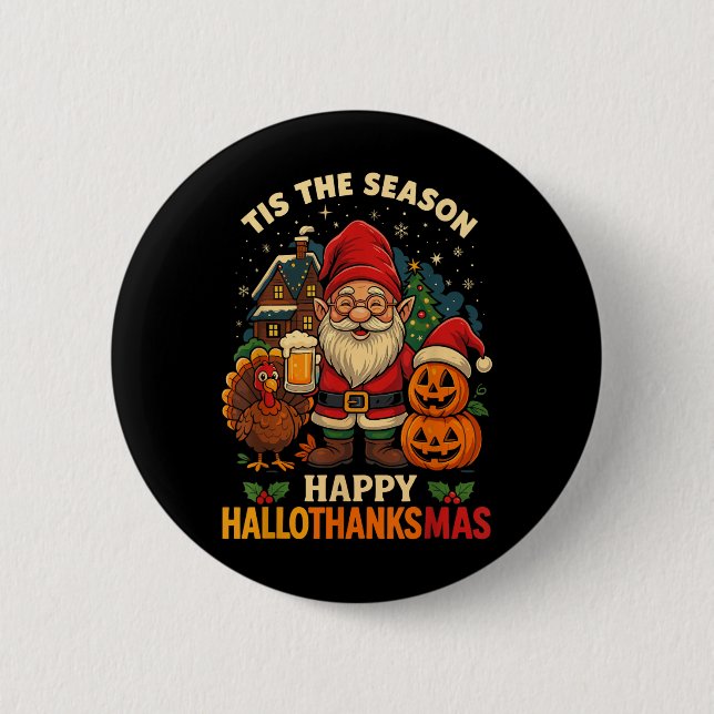 Badge Rond 5 Cm Gnome Hallothanksmas jupe Halloween Thanksg (Devant)