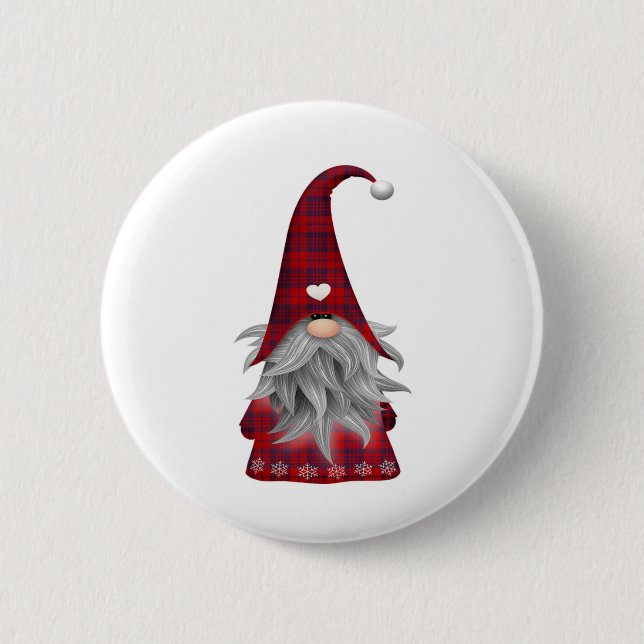 Badge Rond 5 Cm Gnome rouge de ferme de Noël de plaid de Buffalo (Devant)