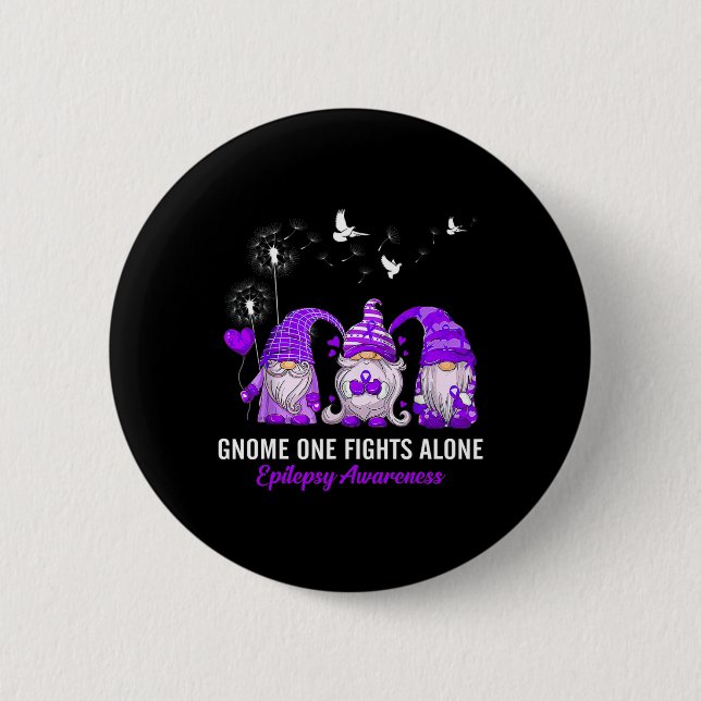Badge Rond 5 Cm Gnomes One Fights Epilepsy Awareness Alone  (Devant)