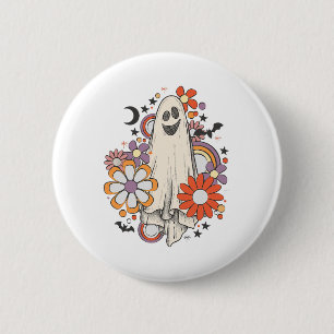 Badge Rond 5 Cm Gnoovy Vintage rétro Halloween Couleurs Fleur Fant