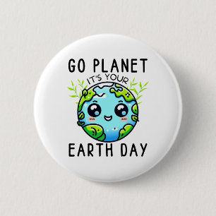 Badge Rond 5 Cm Go Planet Son Jour des terres Enseignant Enfants F