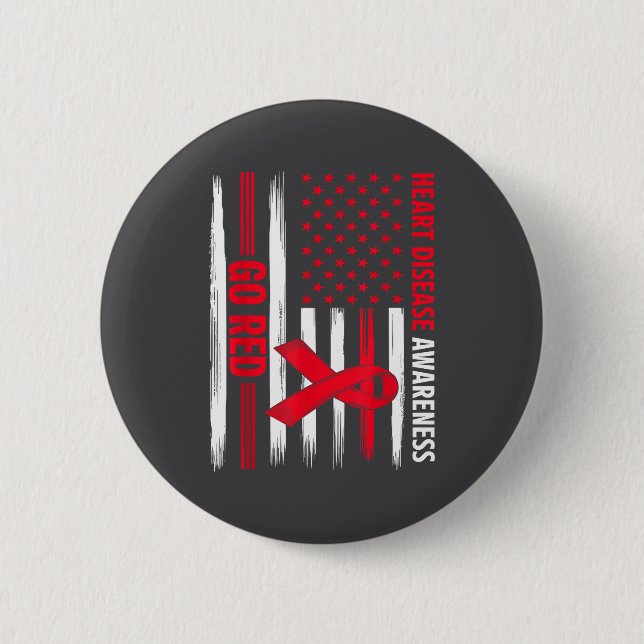 Badge Rond 5 Cm Go Red Heart Disease American Flag Heart Disease A (Devant)
