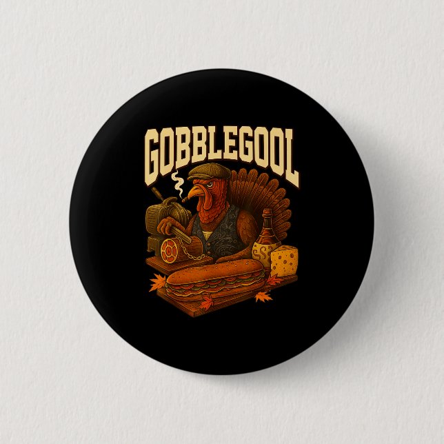 Badge Rond 5 Cm Gobbol Turkey Gobble Gool Thanksgiving Retro  (Devant)