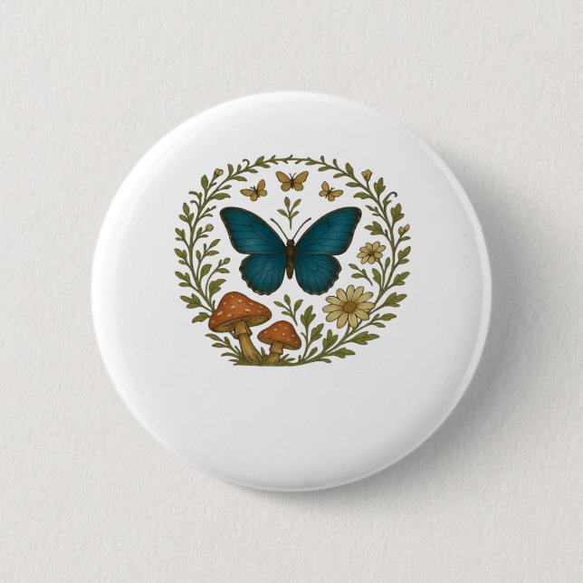 Badge Rond 5 Cm Goblincore Butterfly Fairycore Botanical Apparel C (Devant)