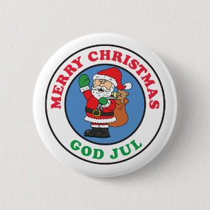 Badge Rond 5 Cm God Jul Swedish Christmas Père Noël