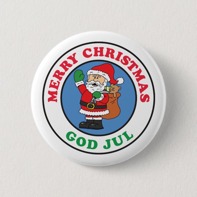 Badge Rond 5 Cm God Jul Swedish Christmas Père Noël (Devant)