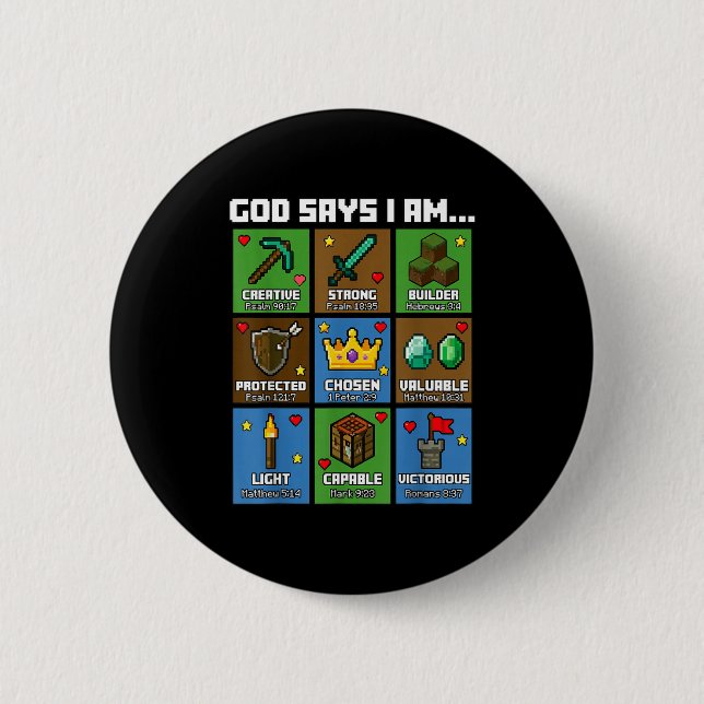 Badge Rond 5 Cm God Says I Am Bible Verses Xel Art Christian Gamer (Devant)