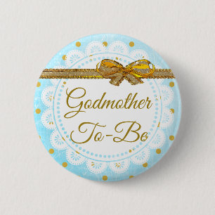 Badge Rond 5 Cm Godmère à être Baby shower Bleu & Or Bouton