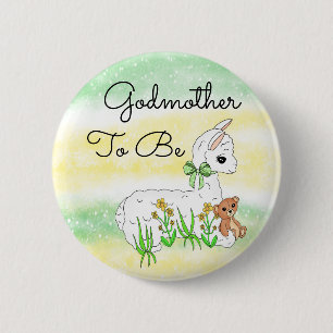 Badge Rond 5 Cm Godmère à être Llama avec ours en peluche