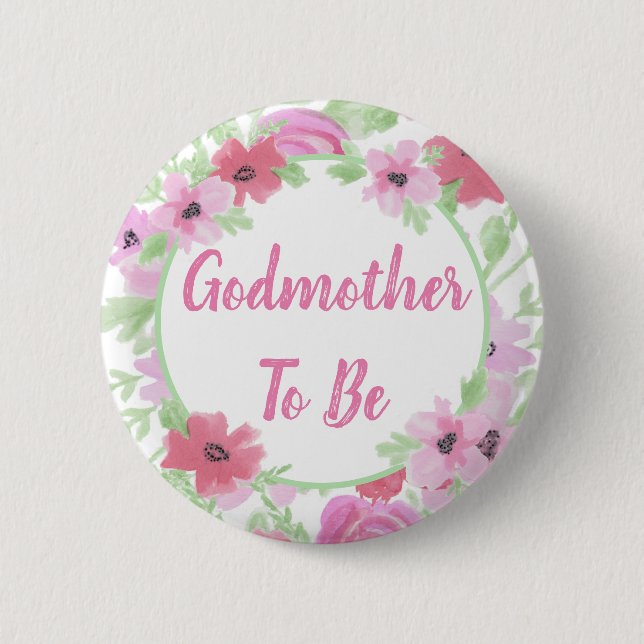 Badge Rond 5 Cm Godmère doit être aquarelle Baby shower Floral (Devant)