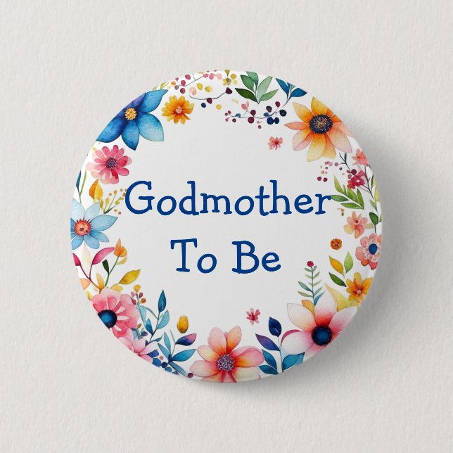 Badge Rond 5 Cm Godmère pour être floral rose et Baby shower bleu (Devant)