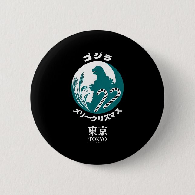 Badge Rond 5 Cm Godzilla Merry Christmas Tokyo Illustration Retro  (Devant)